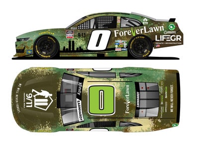 ForeverLawn Xfinity car with camo and 9/11 memorial