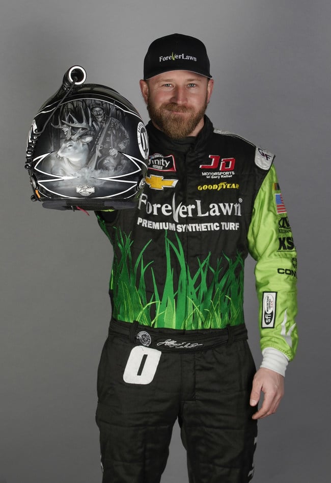 Jeffrey Earnhart with helmet in hand.