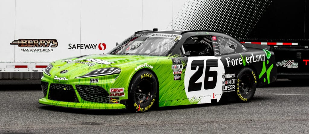 Earnhardt will pilot the No. 26 ForeverLawn/Harvest.org Toyota GR Supra, featuring a unique paint scheme created by Harvest Ministries.