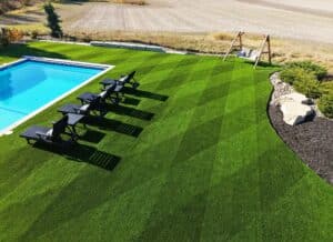 A home with lawn striping